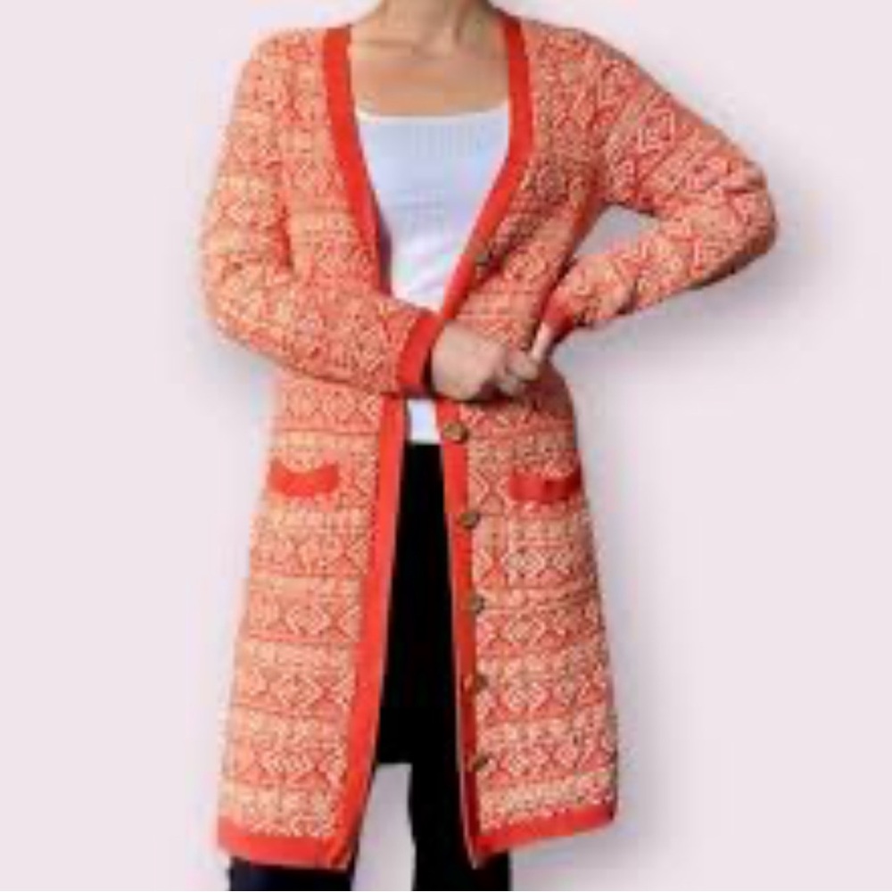 Anthropologie Orange Patterned Cardigan